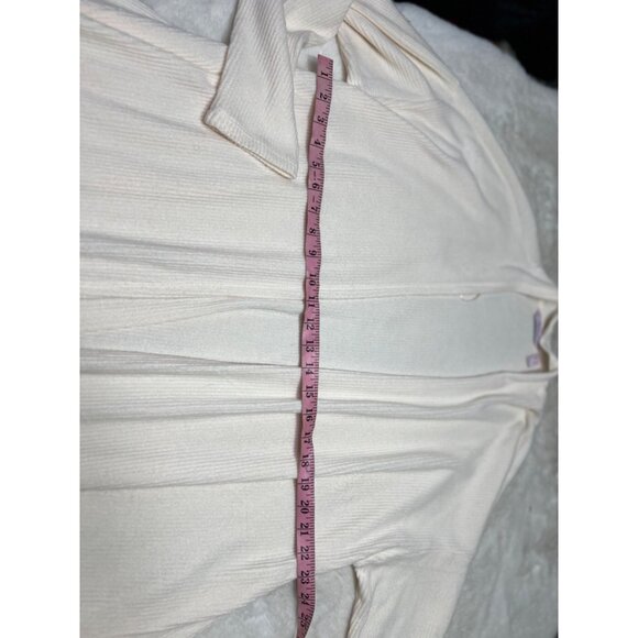 Any Body Cozy Open Front Longline Cardigan In Cream  Ribbed Knit Soft Lightweigh - Picture 5 of 7